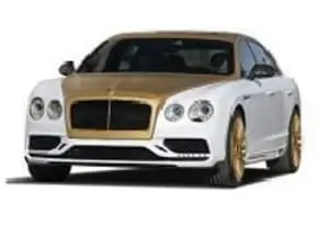 Two-tone white and gold Bentley luxury sedan.